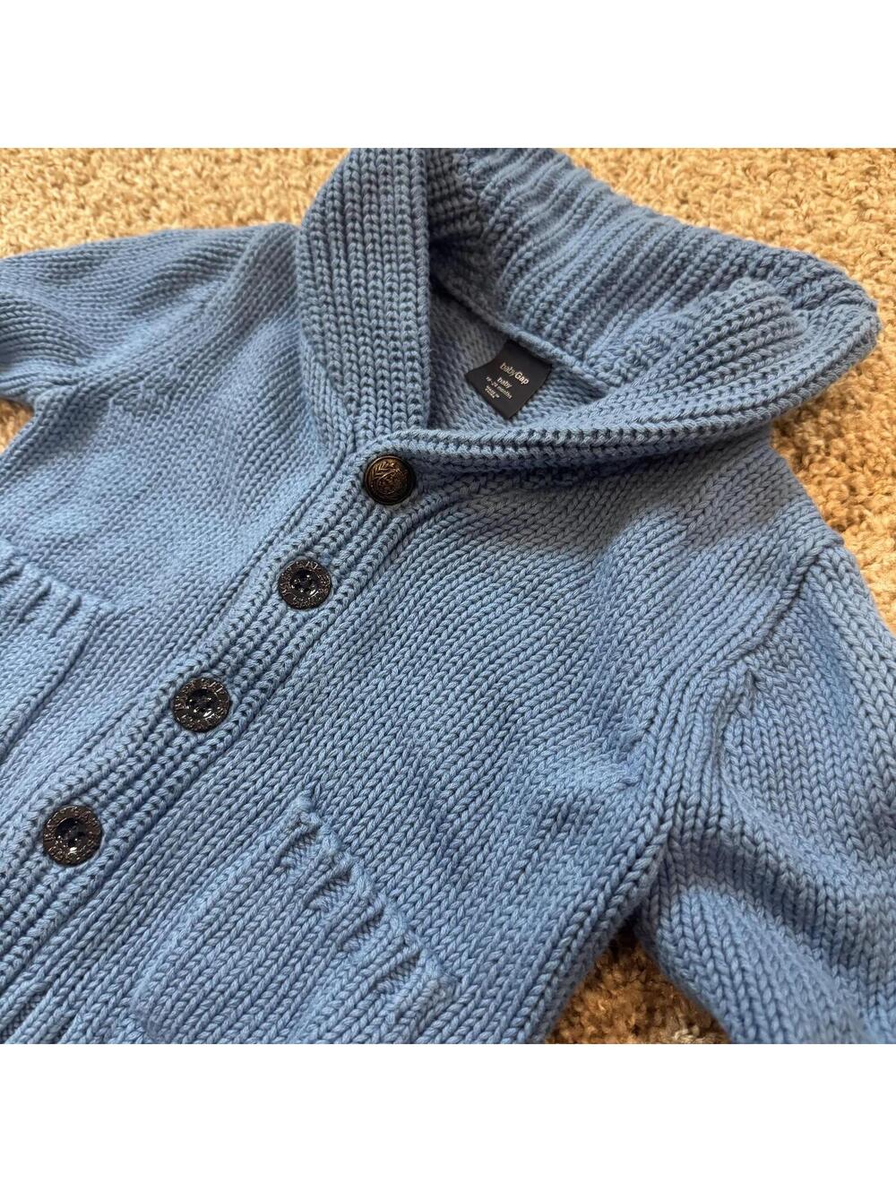 babyGap Blue Hooded Knit Cardigan Sweater 18-24 Months
